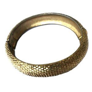 Monet Vintage Fish Scale Pattern Hinged Bangle Bracelet in Gold Tone